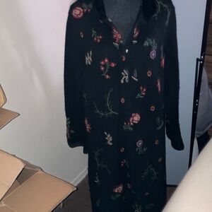 Floral Embroidered Black Cardigan